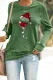 Green Christmas Hat Wine Glass Print Sequins Sweatshirt