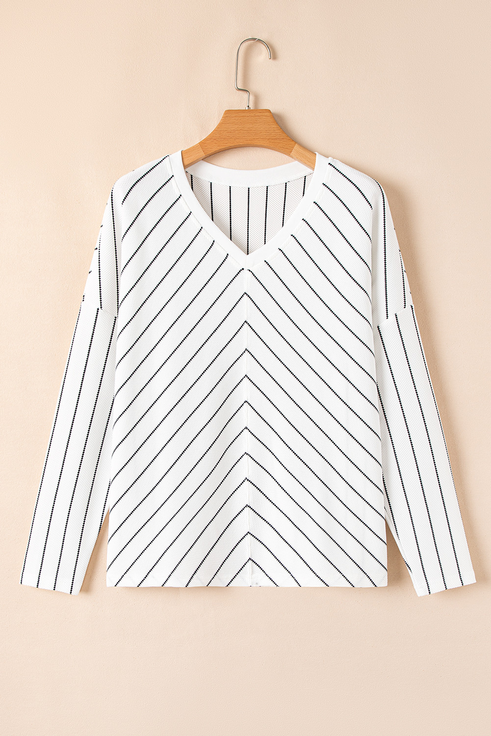 Black Stripe Chevron Striped V Neck Long Sleeve Casual Top