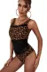 Women's Swimsuits Leopard Mesh Padded Sleeveless Unadjustable Wire-free Round Neck One-piece Swimsuit