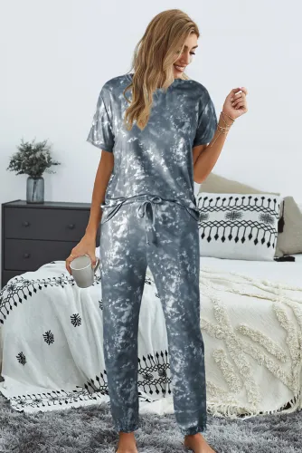 Gray Tie-dye T-shirt Pants PJ Set