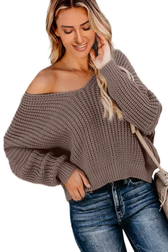 Brown Carry On Knit V Neck Pullover Sweater