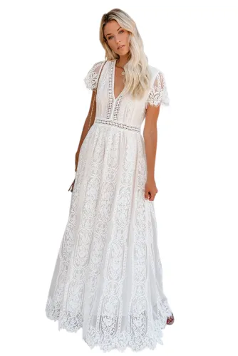 White Fill Your Heart Lace Maxi Dress