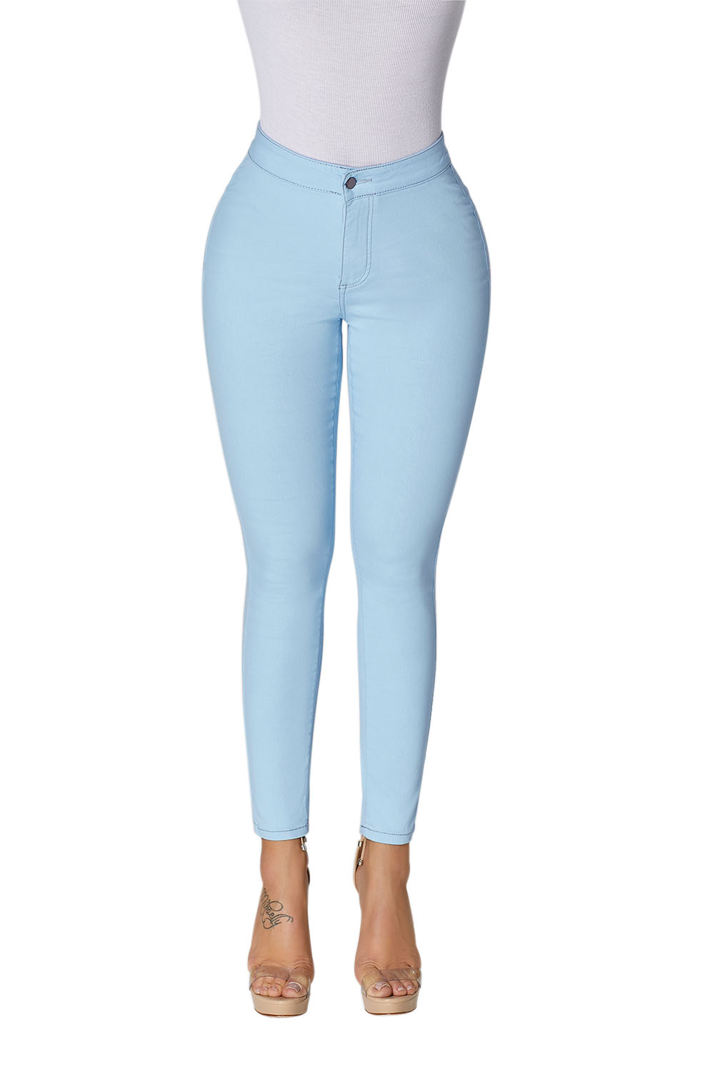 high waisted light blue skinny jeans