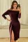 Red Off Shoulder Ruched Thigh High Slit Sequin Dress