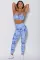 Sky Blue Tie-dye Crisscross Sport Bra and Leggings Set