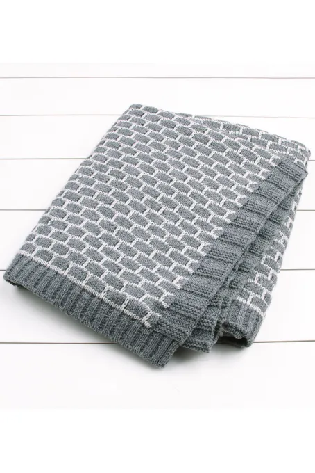 灰色图案棉花针织婴儿抱毯
