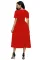 红色分体领短袖蝴蝶结中长连衣裙