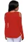 红色露肩长袖圆领交叉丝带女式上衣