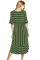 绿白条纹喇叭袖高低中长连衣裙