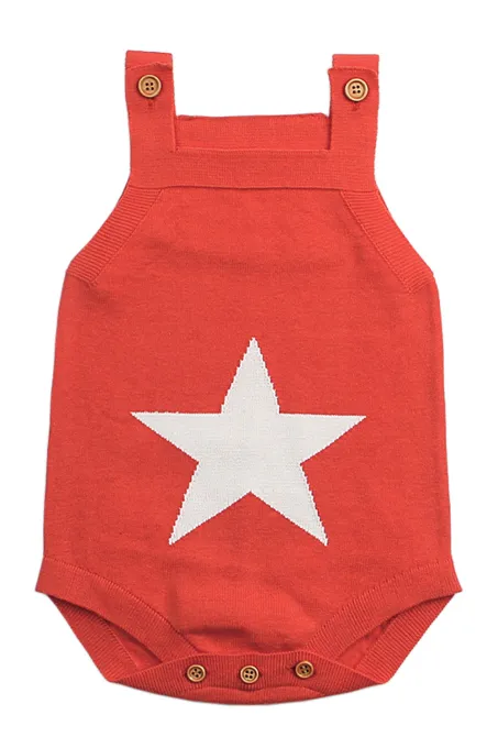 橙色星形图案针织婴儿连身衣婴儿服装