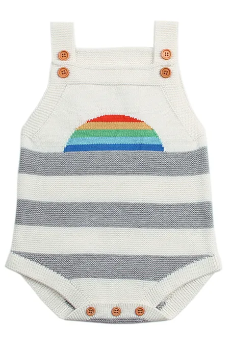 白色彩虹图案针织婴儿连体衣