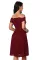 酒红色蕾丝性感一字领短袖高腰设计连衣裙