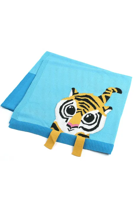 宝蓝色老虎图案婴儿毯子