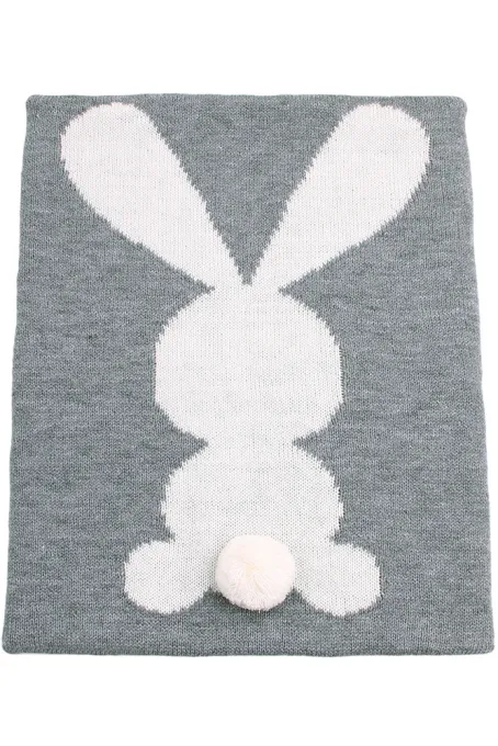 灰色兔子印花毛毯