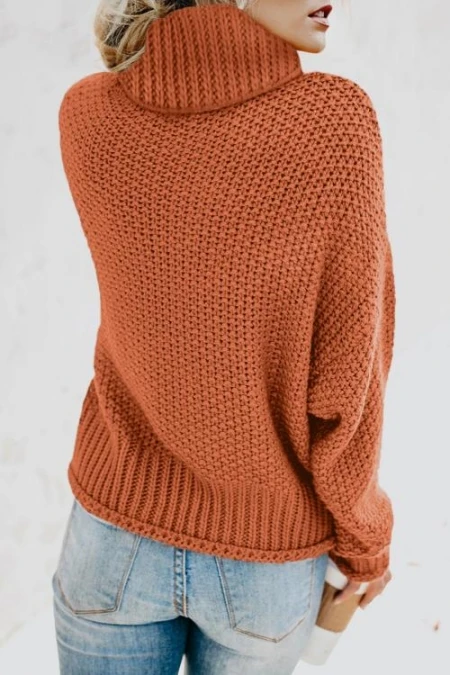 橙色高领宽松长袖套头休闲针织毛衣 LC270200