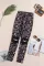经典豹纹印花镂空花卉蕾丝细节修身打底裤