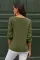 绿色系扣V领宽松休闲卷边袖女式衬衫