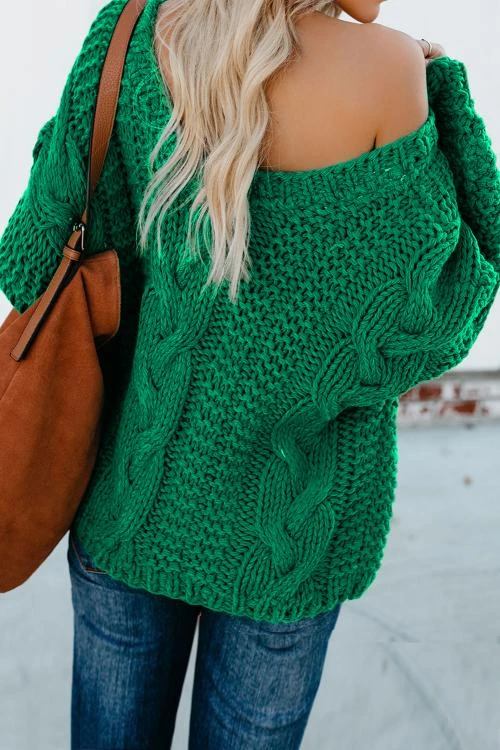 绿色V领宽松合身编织针织毛衣 LC270035