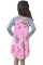 粉色花卉印花条纹袖女孩可爱短裙