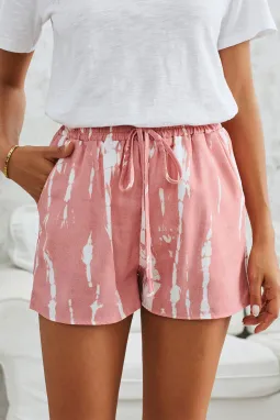 粉色时尚扎染抽绳休闲短裤
