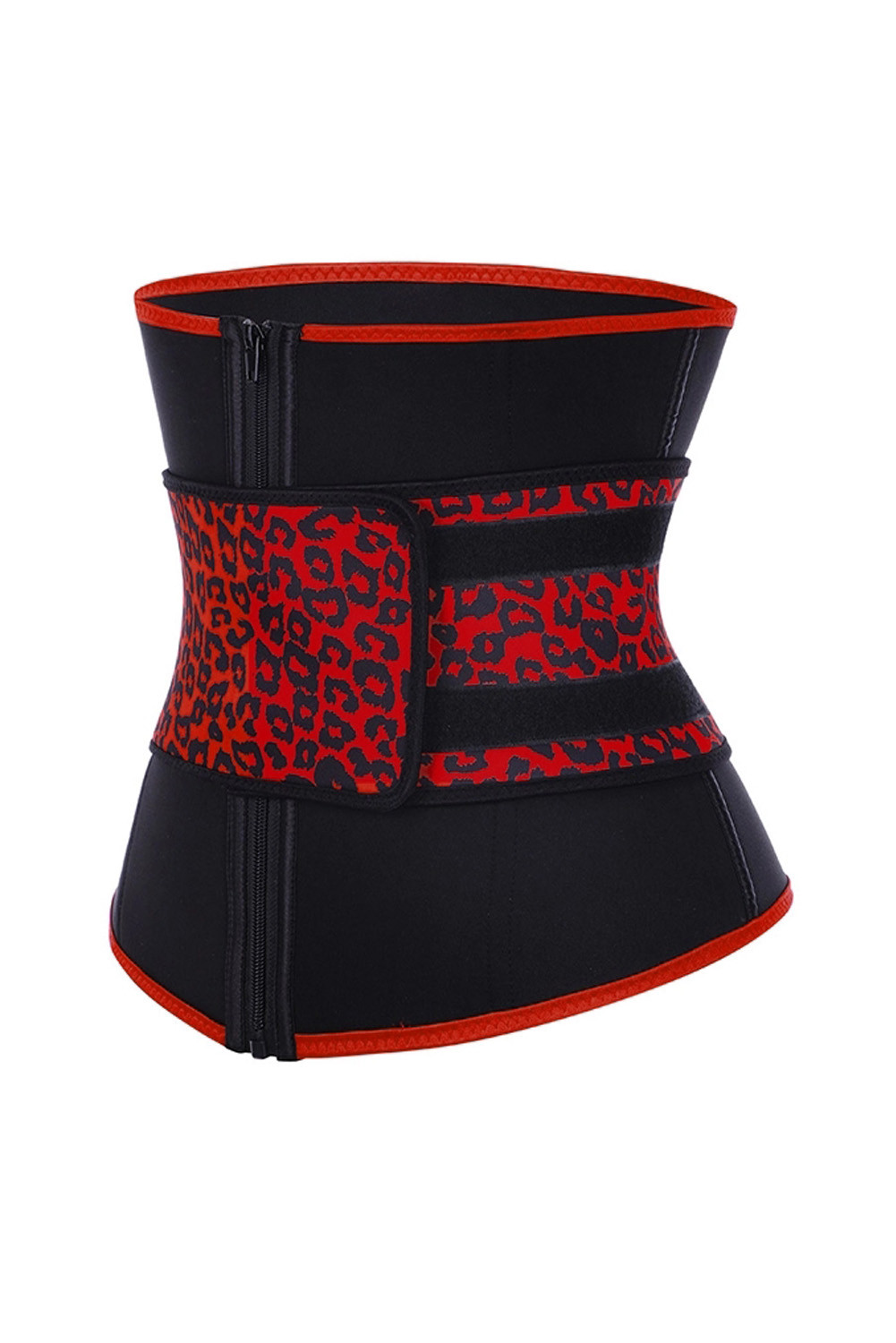红色7根钢骨氯丁橡胶豹纹腰部锻炼塑身衣 LC51060