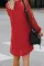红色镂空蕾丝拼接长袖V领侧口袋迷你裙