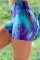 蓝紫扎染印花运动瑜伽高腰短裤