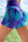蓝紫扎染印花运动瑜伽高腰短裤