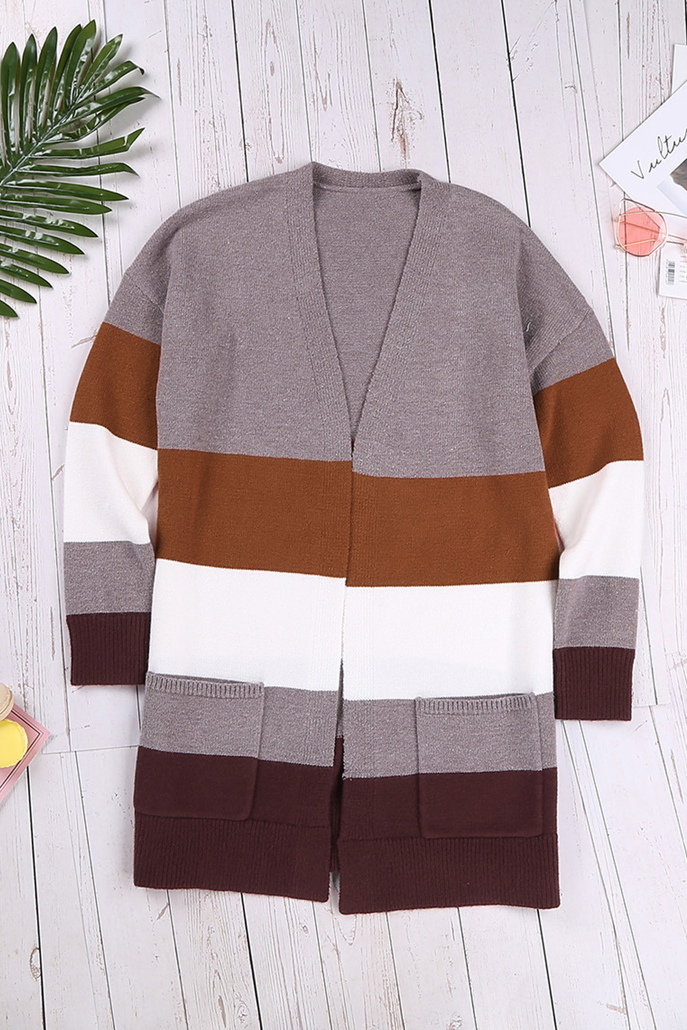 休闲百搭长袖舒适保暖口袋拼色开襟外套 LC254041