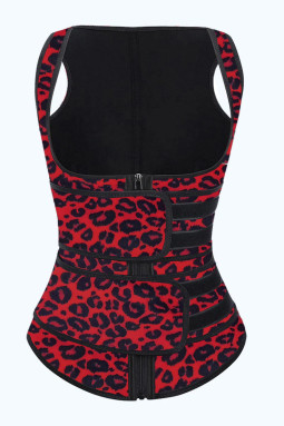红色豹纹氯丁橡胶塑腰拉链设计背心款塑身衣