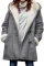 灰色长袖纽扣口袋舒适保暖毛绒连帽大衣外套