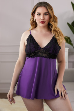 紫色蕾丝拼接性感大码情趣内衣裙