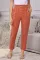 橙色亚麻混纺排扣装饰侧口袋纸袋腰休闲裤