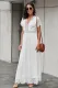 白色V领短袖蕾丝覆层浪漫礼服长裙