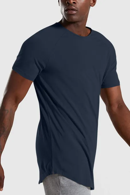 深蓝色透气舒适男士运动健身舒适圆领T恤