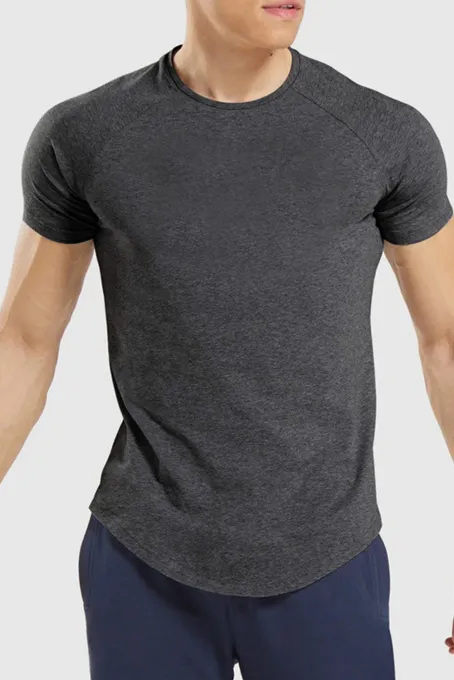 深灰色透气舒适男士运动健身舒适圆领T恤