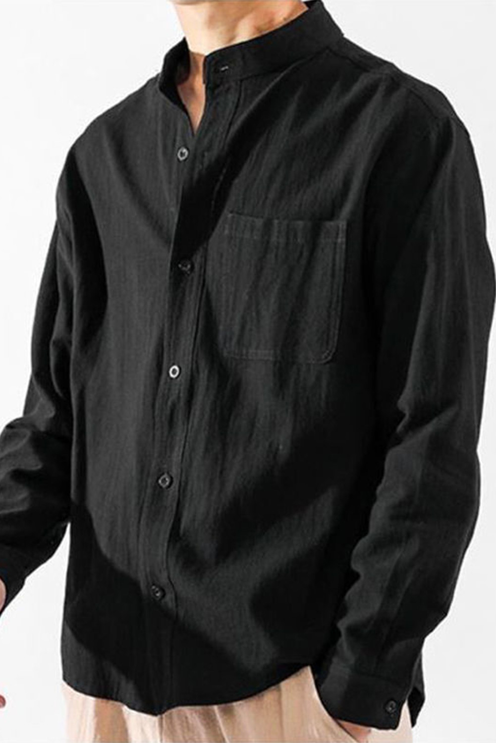 黑色简约百搭舒适透气纽扣立领男式衬衫 MC255309