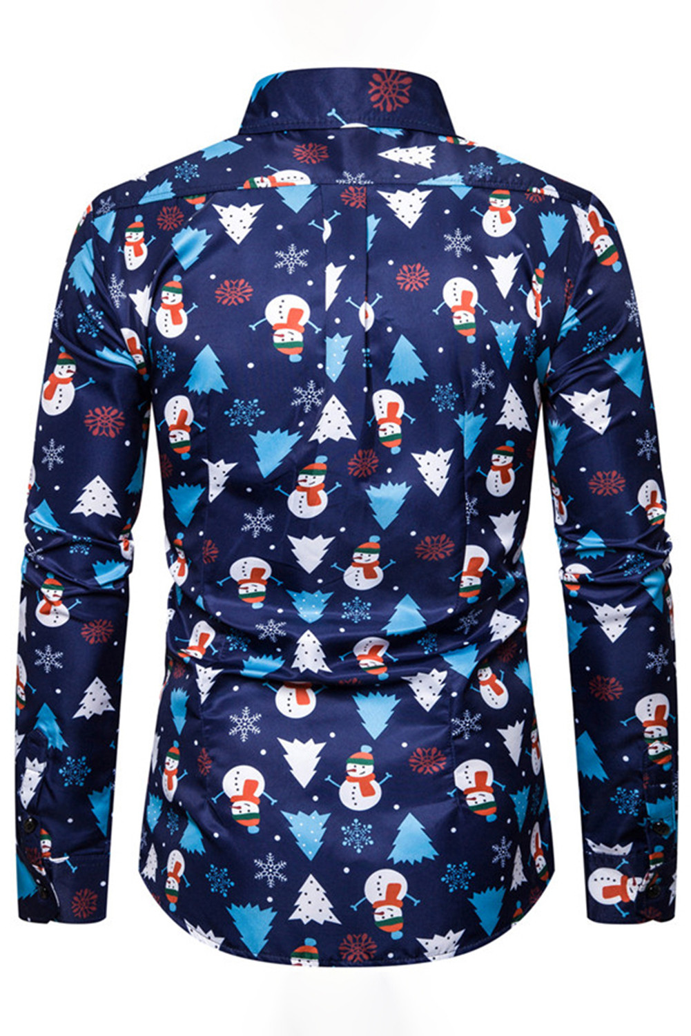 蓝色可爱卡通圣诞图案经典纽扣男式衬衫 MC255331