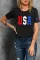 黑色 USA Star 印花圆领短袖 T 恤
