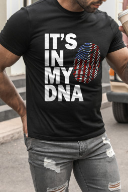 黑色美国国旗指纹字母印花男士图案 T 恤