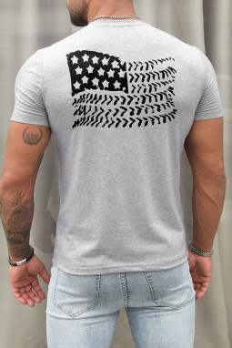 灰色美国国旗抽象印花短袖男士图案 T 恤