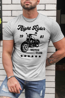 灰色摩托车字母图案印花修身男士 T 恤