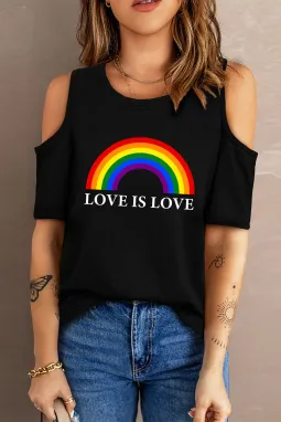 黑色彩虹 LOVE IS LOVE 冷肩 T 恤