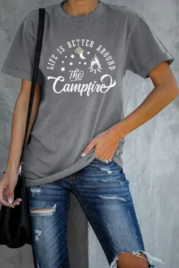 灰色 The Campfire 字母图案印花短袖 T 恤