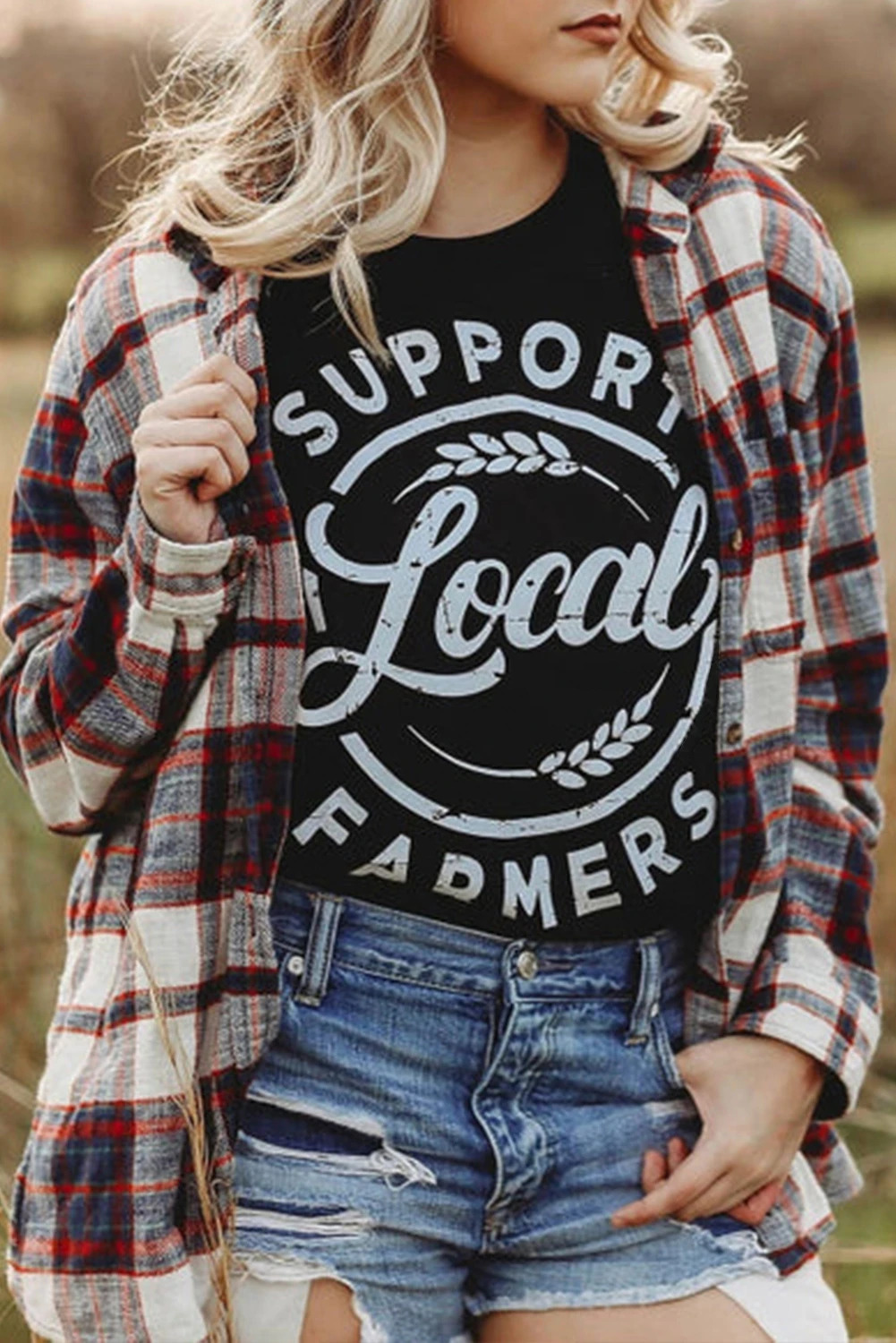 黑色 Support Local Farmers 图案印花短袖 T 恤 LC25216301