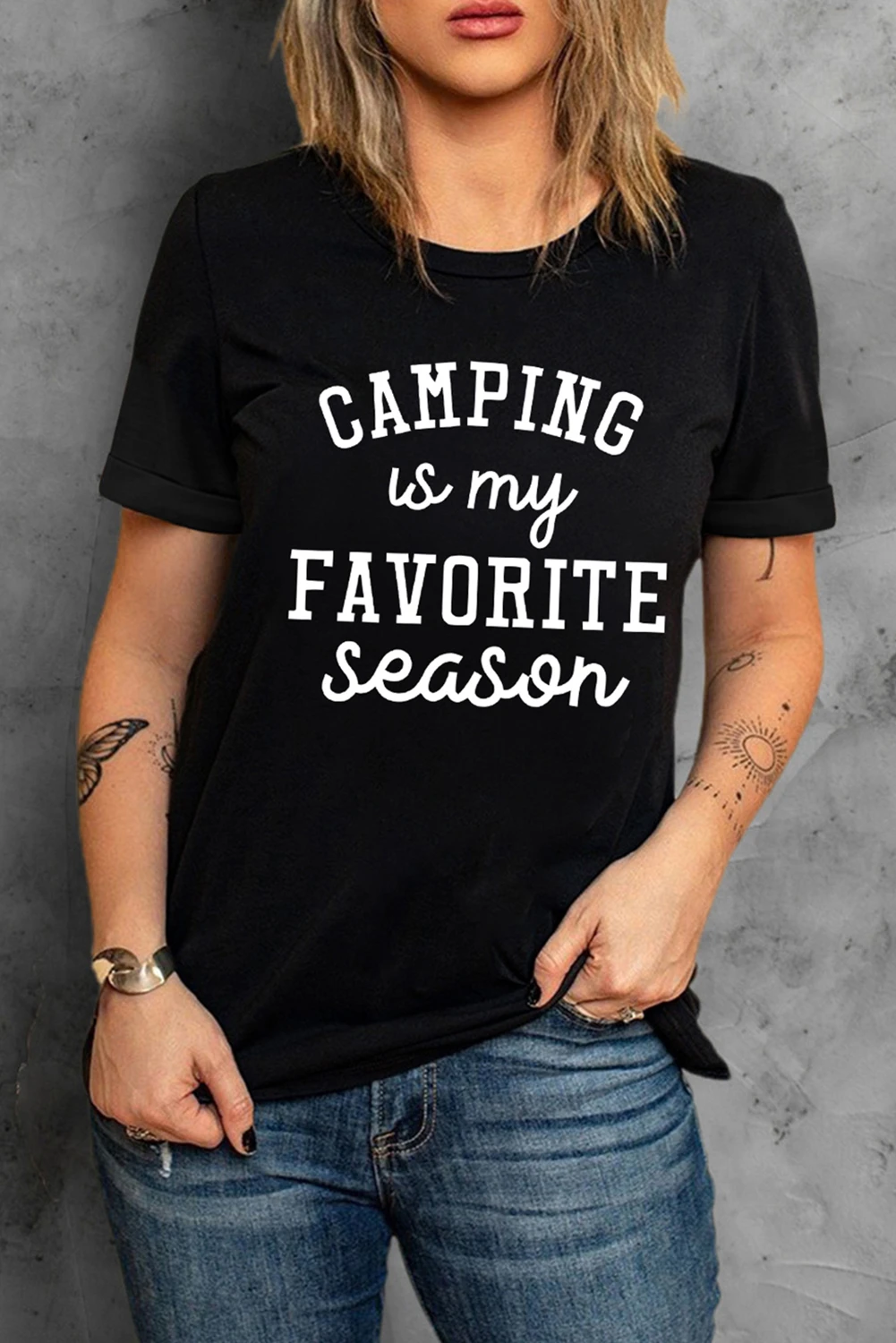 黑色 CAMPING 是我最喜欢的季节 T 恤 LC25216383
