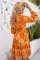 橙色花卉纽扣波西米亚风连衣裙