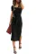 黑色休闲短袖罗纹正面系带舒适修身中长连衣裙