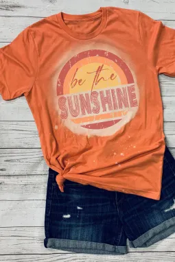 橙色 Be The Sunshine 图案印花圆领 T 恤
