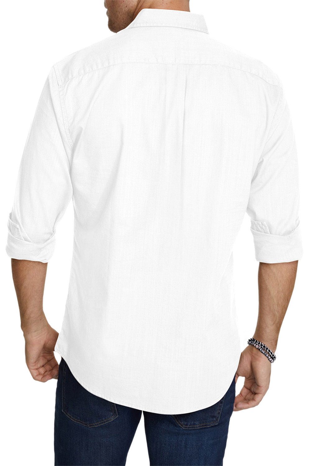 白色素色系扣男式衬衫 MC255382
